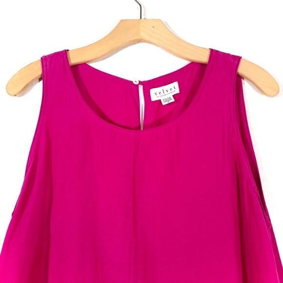 VELVET by Graham & Spencer Esther Silk Voile Tank Babydoll Dress Fuchsia Pink - Picture 3 of 13